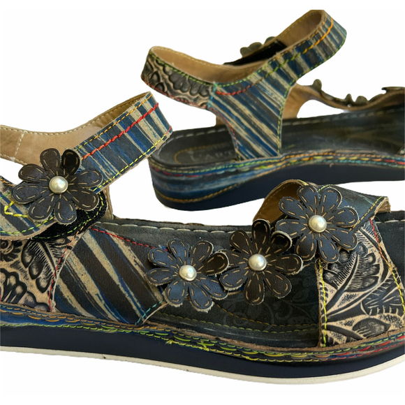 L'Artiste Spring Step Women's Mahvash Ankle Strap Leather Sandal Black 8.5 M 39 - Picture 8 of 11